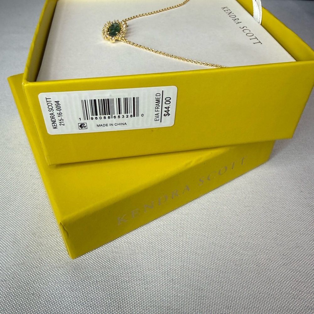 Kendra Scott Gold Necklace w/ Colored Stone Accented Crystal Frame “Eva Framed” - Picture 7 of 7
